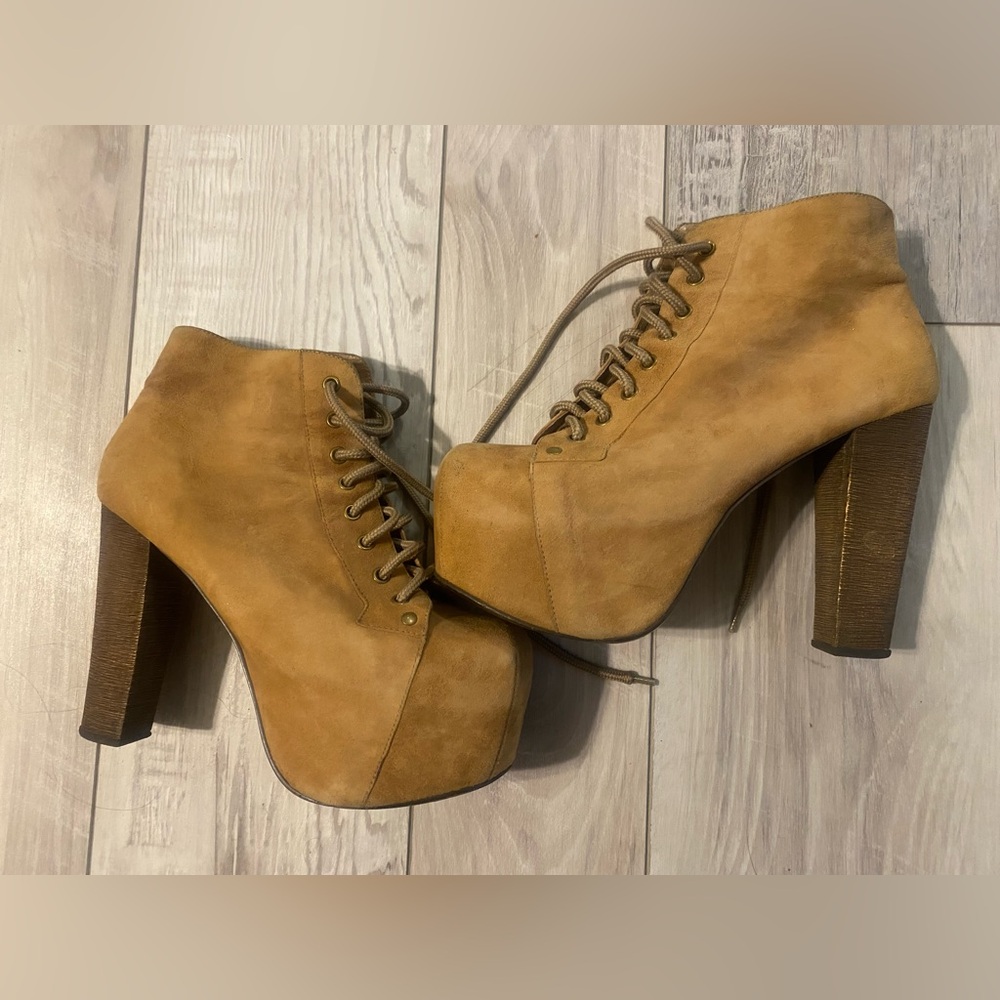 Jeffrey Campbell Lita Brown Platform Lace-Up Boots 8.5